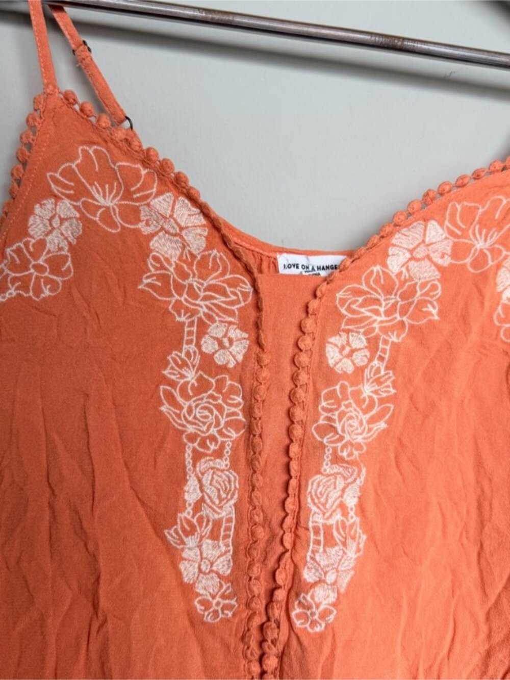 Orange Floral Embroidered Spaghetti Strap Cami - Picture 2 of 4